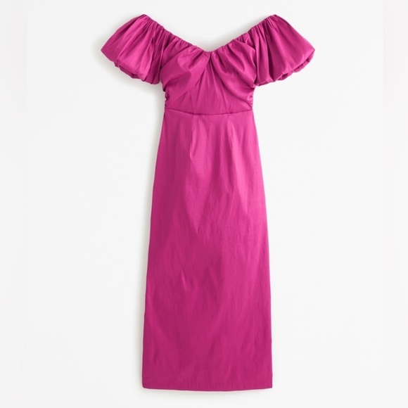 Abercrombie & Fitch Off The Shoulder Magenta Midi Dress - Picture 4 of 11